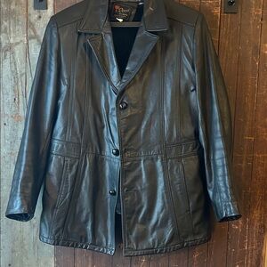 Men's Sleek Black Leather Trench Coat